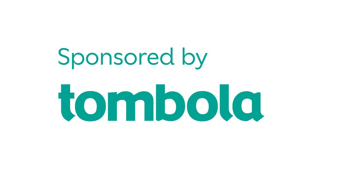 The word 'tombola' in teal