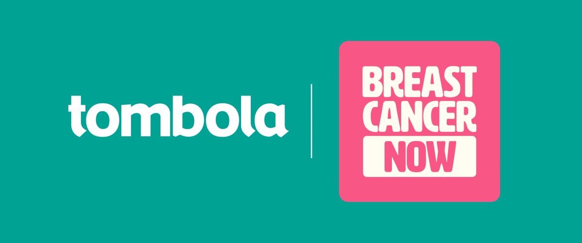 Logos for Tombola and Breast Cancer Now next to each other on a turquoise background