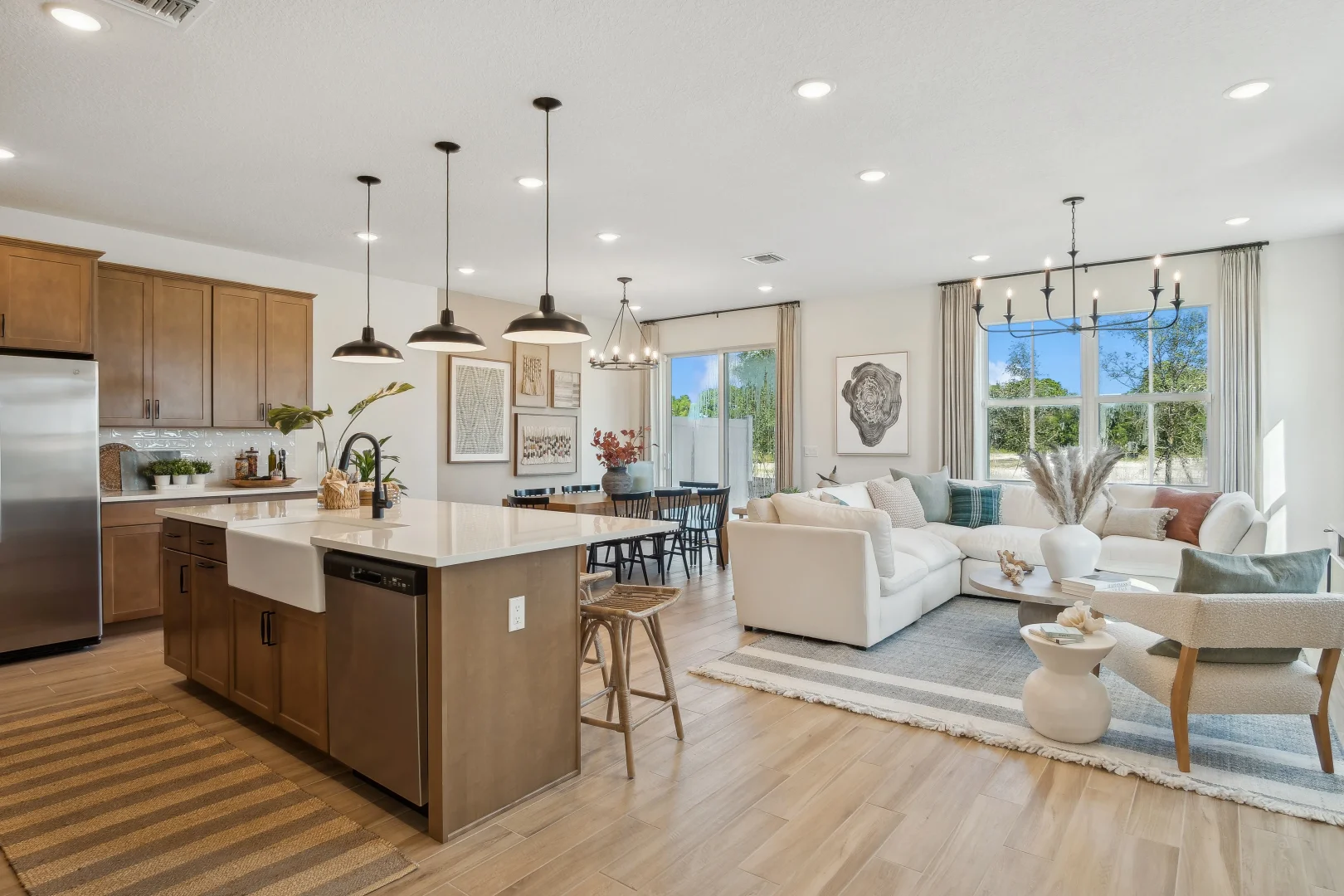 Salerno Reserve Townhomes Fullerton II Kitchen and Dining Area and Great Room Farmhouse Level 