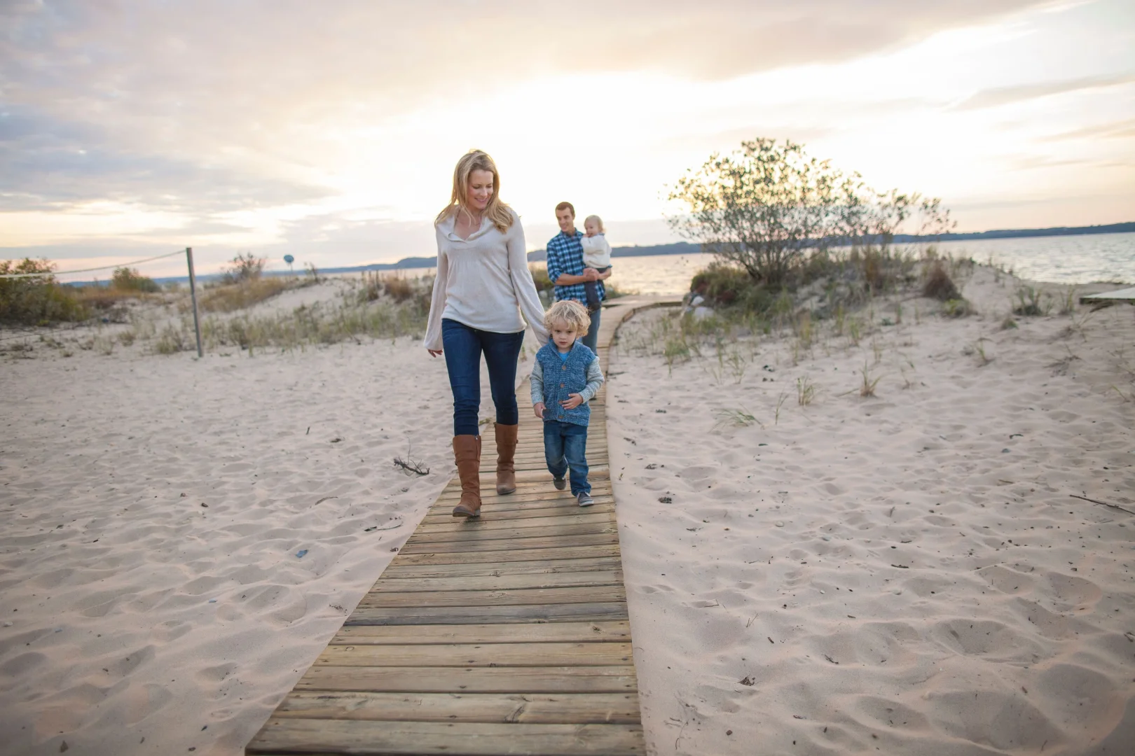  Family walking on beach