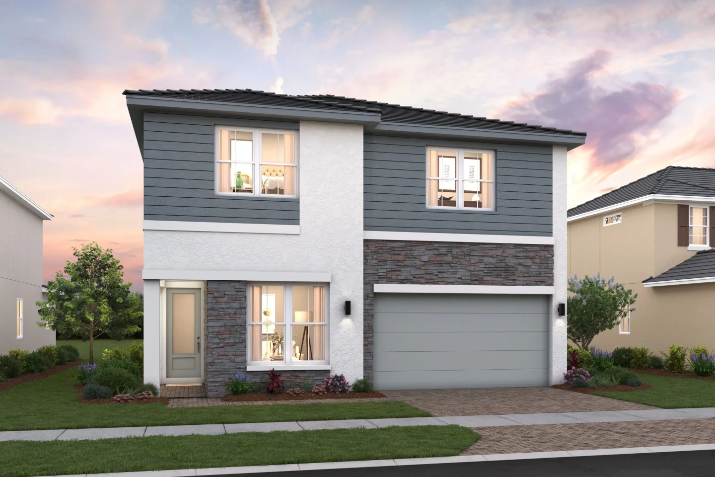 Parkside Rhodes II Rhodes II Contemporary Elevation DUSK Level 3