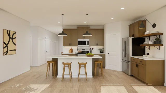 Kitchen w/ feature wall Houston Glen Oaks Goldenrod II ASCEND Base Palette 5 Furnished