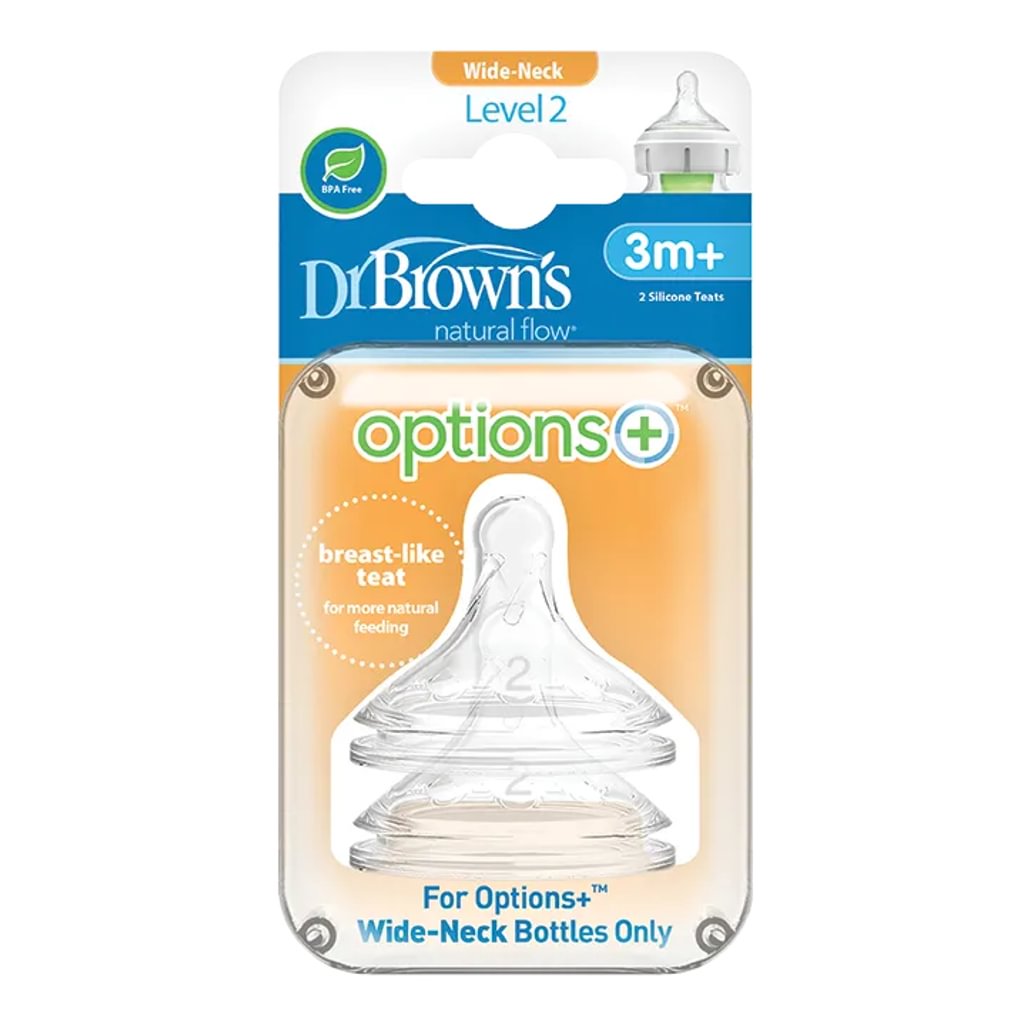 Dr. Brown's Options+ tetină silicon pentru biberon cu gât lat Nivel 2 (set 2 buc)