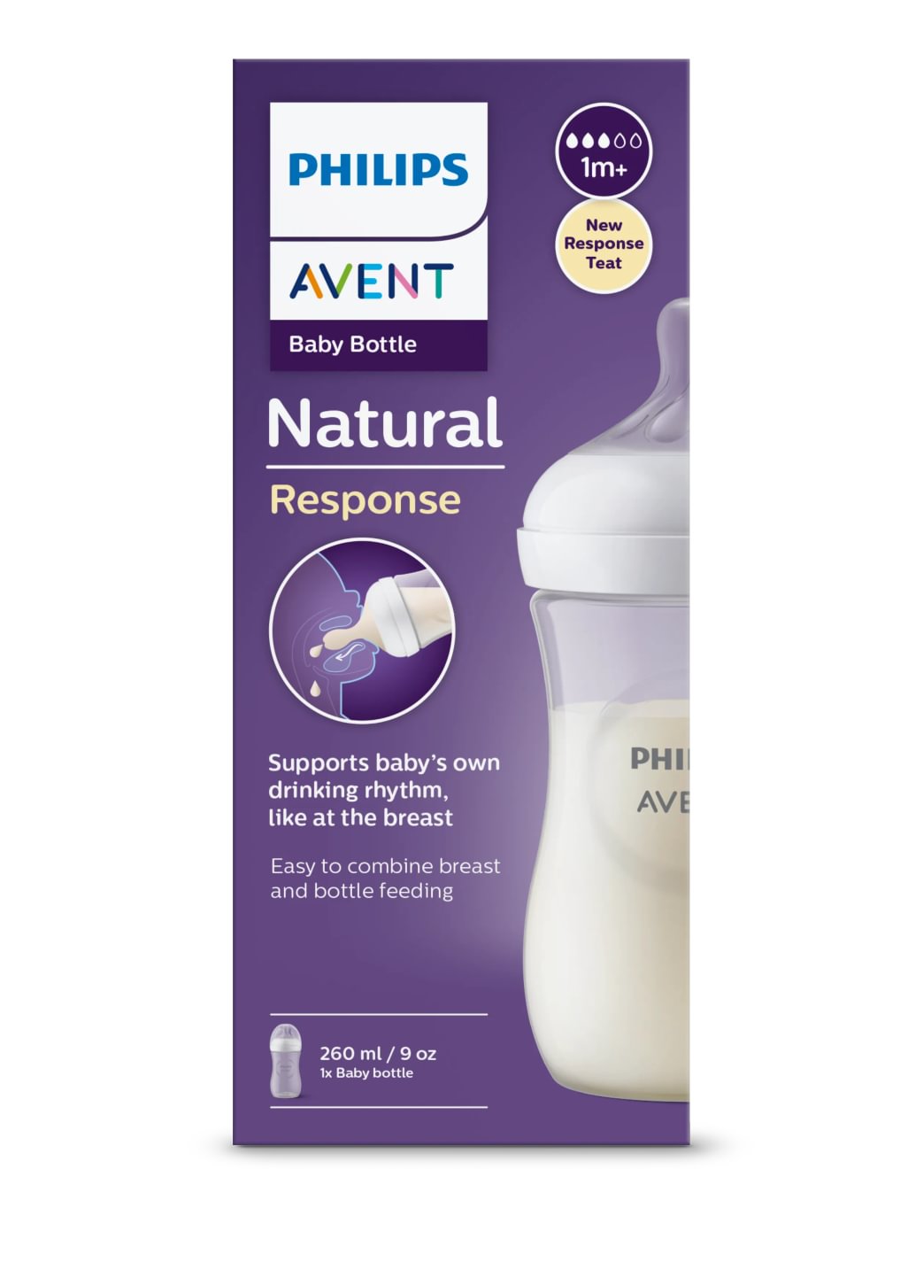 Avent Natural Response, biberon PP 1 lună+, 260ml
