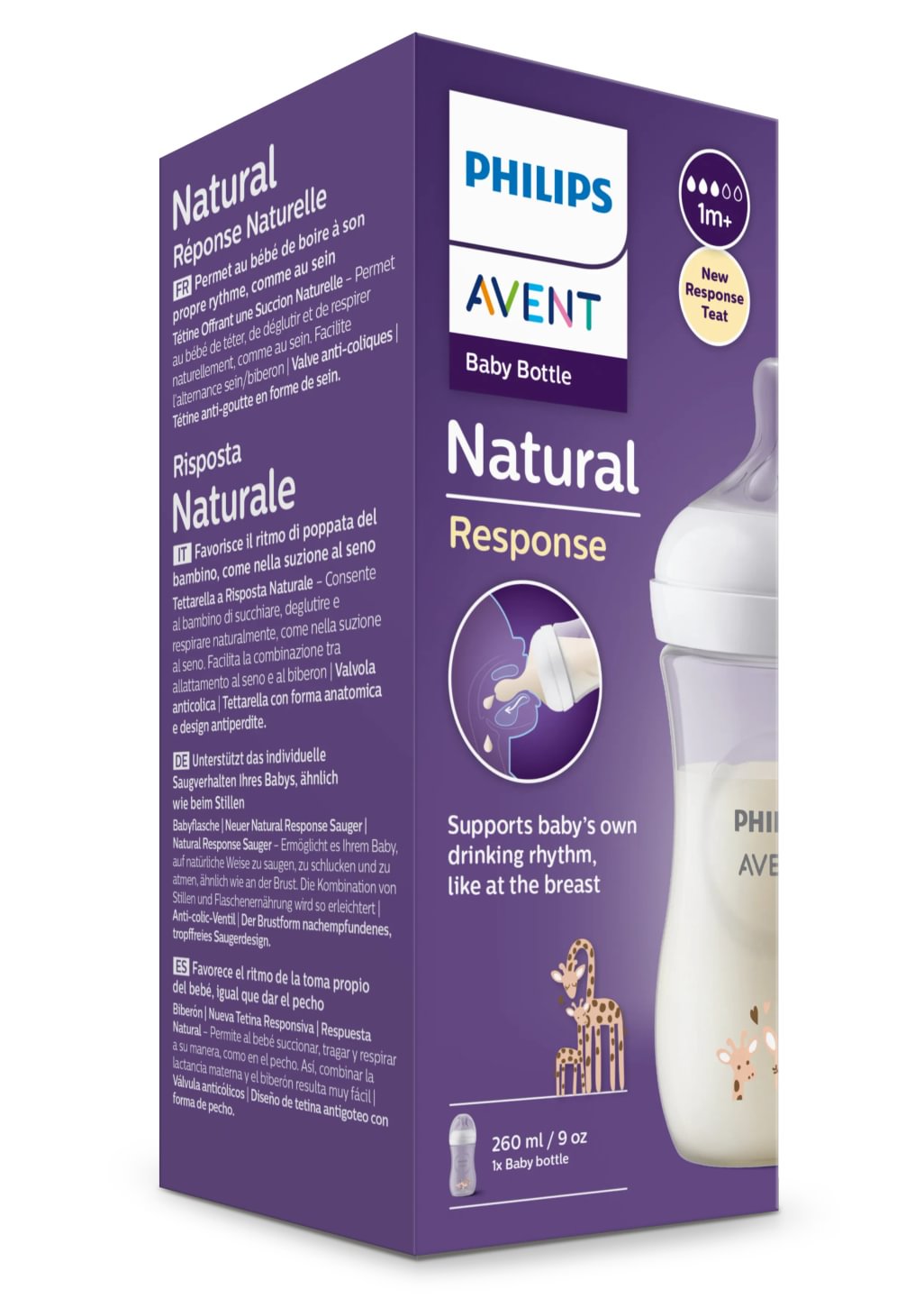 Avent Natural Response Baby Bottle PP 1+m 260ml - girafa
