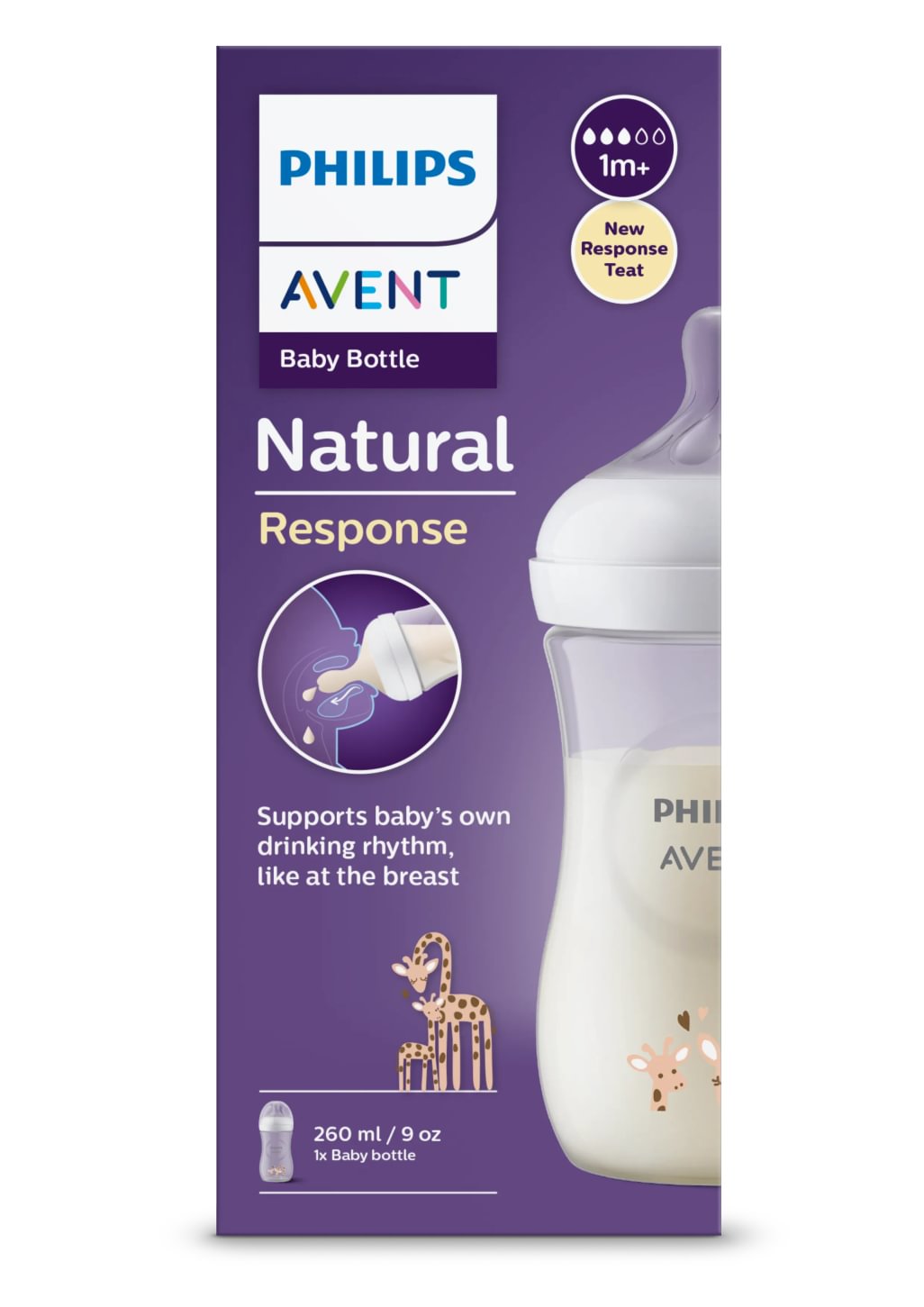 Avent Natural Response Baby Bottle PP 1+m 260ml - girafa