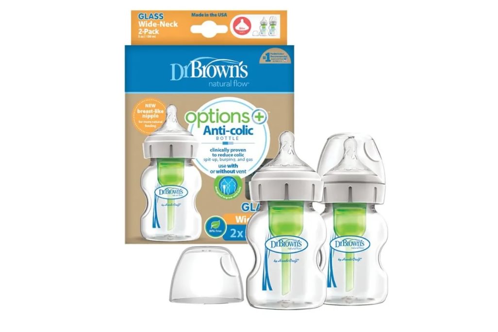 Set sticle de sticlă Dr. Brown's Options+, 2 piese cu gât larg, 150ml
