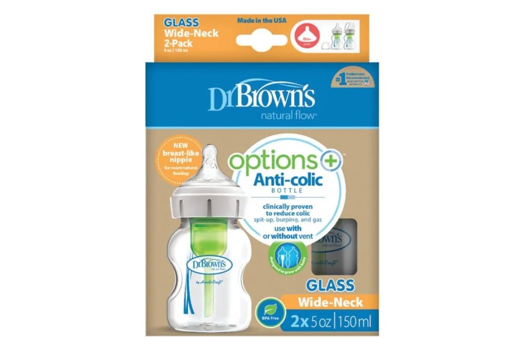 Set sticle de sticlă Dr. Brown's Options+, 2 piese cu gât larg, 150ml