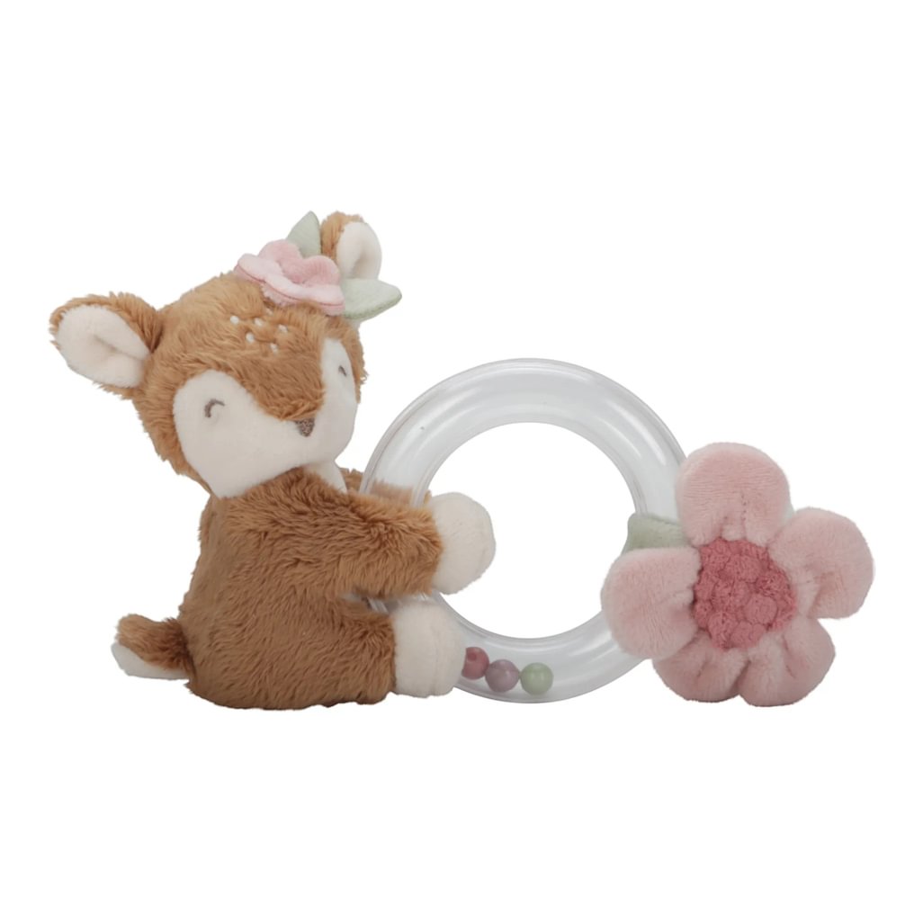 Little Dutch Fabric Deer Rattle with Ring Fairy Garden GRS - newborn