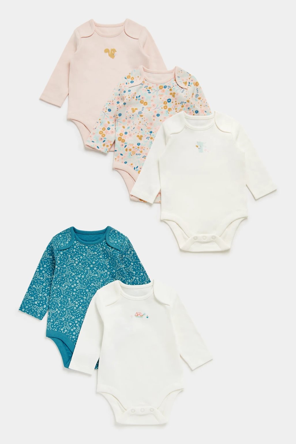 body-uri cu mâneci lungi pentru bebeluși, model floral de pădure - set 5 buc