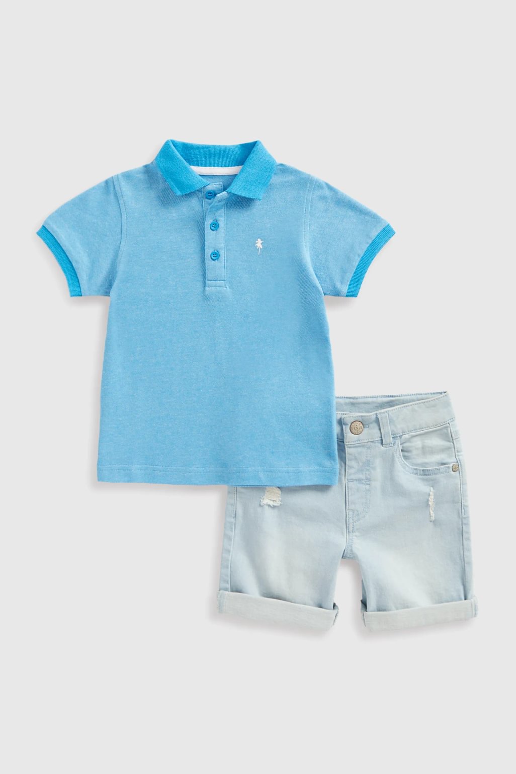 set tricou polo și pantaloni scurți din denim
